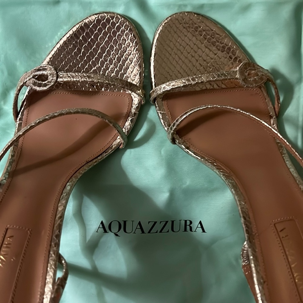 Aquazzura 105 Serpentine Snakeskin Metallic Slingback Leather Sandals 9 US 40 IT
